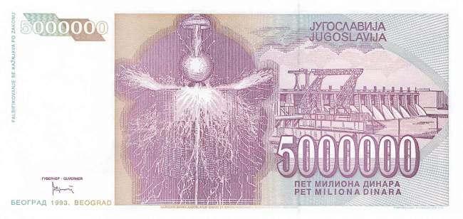 Jugoslawien p121 5 Millionen Dinara 1993